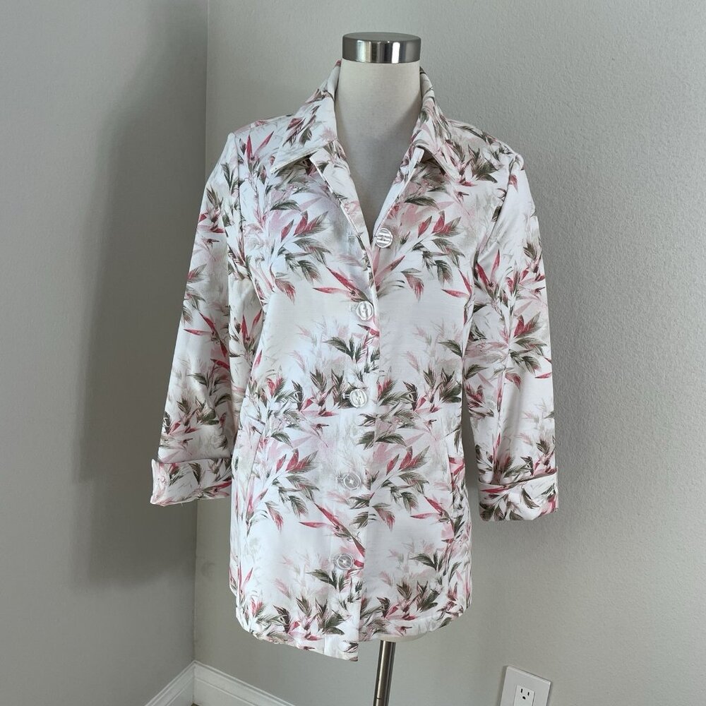 Chicos 1 Womens Medium Floral Cotton Stretch‎ Button Up Jacket